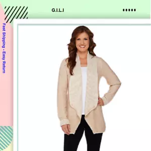 G.I.L.I. Drape Front Sweater Cardigan, Soft Fawn , Size S, MSRP $109 - Picture 1 of 3