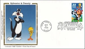 Cómics de dibujos animados de Silvestre y Tweety animación famosa EE. UU. seda colorado FDC 1998 - Imagen 1 de 1
