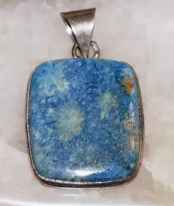 Vintage Southwest Blue Chrysanthemum Coral 925 Sterling Silver Halo Pendant - Picture 1 of 7