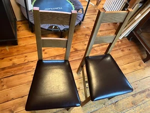 Oak Furniture Land Solid Oak Dining Chairs With Brown X2 - Picture 1 of 8