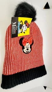 NUEVO Disney Niñas/Mujeres Rojo Brillante Minnie Mouse Tejido Pom Gorro Medias Gorra Sombrero - Imagen 1 de 4