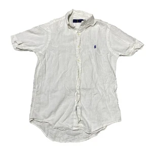 Polo Ralph Lauren Casual Short Sleeve 100% Linen Shirt White Sz S Blue Pony - Picture 1 of 6