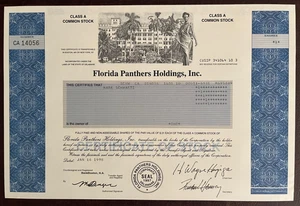 1998 FLORIDA PANTHERS HOLDING Stock Certificate - TOUGH! NHL Uncancelled - Bild 1 von 3