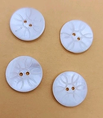 Vviintage Carved Motther Of Pearl Shell 2 Hole Rround Buttons Antique - Image 1 of 4