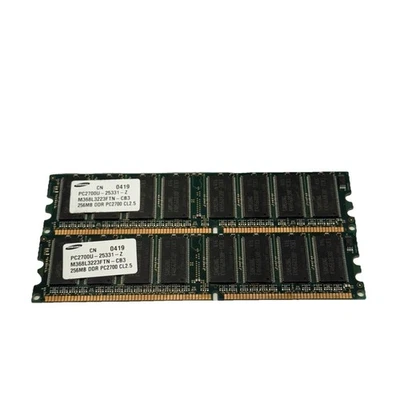 Juego de 2 SAMSUNG DDR PC2700U-25331-CB3 CL2.5 256MB RAM para escritorio/PC Aa53 Foto 1 de 2