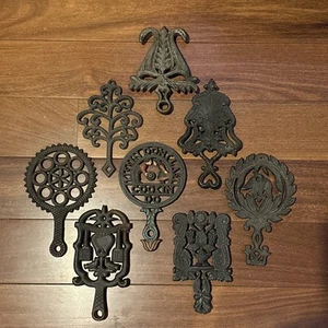 Vintage Cast Iron Trivets Various Sizes Wall Hanger Decor Kitchen Lot of 8 - Picture 1 of 17
