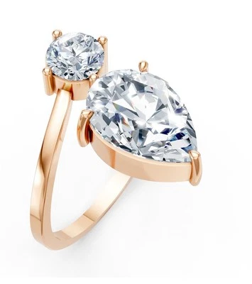 VS F 3.60Ct Pear Round Lab Grown Diamond Solitaire Engagement Ring 14K Rose Gold - Image 1 of 4