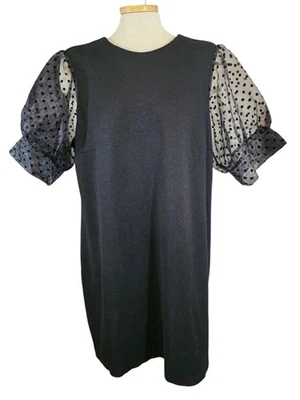 ModCloth Dress Womens 2X Black Sheer Polka Dot Puff Sleeve Sheath Elegant Party - Image 1 of 4
