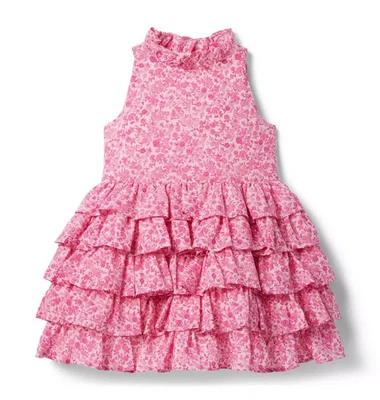 JANIE AND JACK Raspberry Pink Floral Tiered Chiffon Dress Toddler Girls Size 6 - Image 1 of 4