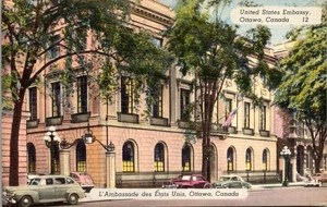 UNITED STATES EMBASSY Ottawa, Canada linen c1952 Postcard - Picture 1 of 2