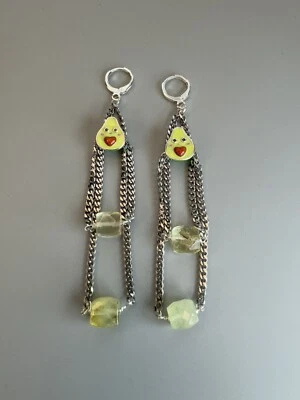 Женские зеленые серьги из чистого серебра с авокадо из нержавеющей стали и кварца - Изображение 1 из 4