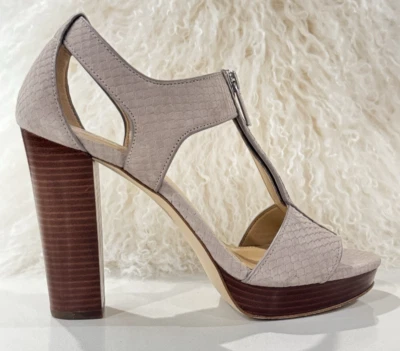 Sandalias MICHAEL Michael Kors Berkley Lock Cuero Plataforma Tacones Taupe Talla 37 Foto 1 de 4