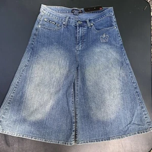 Old Skool Jeansshorts LESEN Damen 15/16 Baggy Wide Leg Jorts Y2K Grunge Skater - Bild 1 von 23