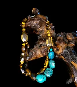 Viktoria Hayman 925 Sterling Silver Tiger's Eye & Kingman Turquoise Necklace 20" - Picture 1 of 7