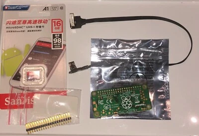 raspberry pi zero w v1.1 + cable d'alimentation + carte SD 16go Classe 10 + gpio - Photo 1/4