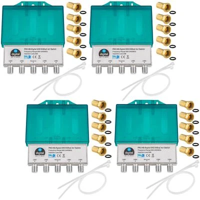 4x DiSEqC 4/1 Schalter SAT switch umschalter F-Stecker HD 4 in 1 Verteiler 4x1 - Bild 1 von 4