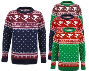 Mens Knitted Long Sleeves Jumper Fairisle Skiing Pocketed Top Pullover Sweater - Picture 1 of 10