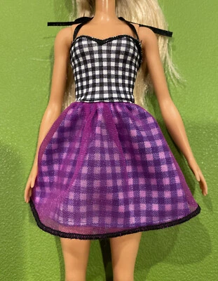 Barbie Fashionista DRESS Party DRESS Black White Check Purple Skirt  Mattel New! - Image 1 of 4