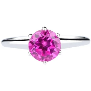 Round Shape 1.30Ct 100% Natural Pink Tourmaline Women's Ring In 14KT White Gold - Picture 1 of 13