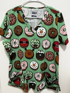 Strictly scrubs M topChristmas donuts red Wonder Wink stretch S Pants See Despt - Picture 1 of 7
