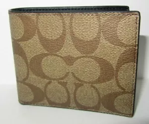Coach F66551 Men's Wallet ID Bill Signature Tan Canvas Coated/ Leather NWT $150 - Picture 1 of 8