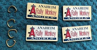 set of 4 LOT RALLY MONKEY HANG TAG KEYCHAIN FOB ANAHEIM ANGELS CALIFORNIA MLB - Image 1 of 3