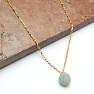 Natural Aquamarine gemstone necklace in Brass gold plated