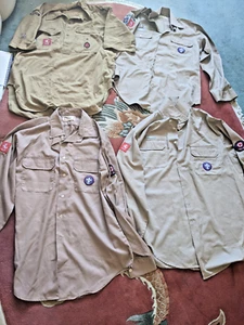 FOUR VINTAGE SCOUT & SCOUT LEADER UNIFORM SHIRTS WITH BADGES - Picture 1 of 16