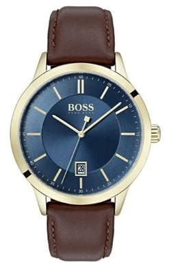 RELOJ PARA HOMBRES HUGO BOSS 1513685 OFICIAL ESFERA INDICADOR FECHA AZUL CORREA CUERO MARRÓN Foto 1 de 3
