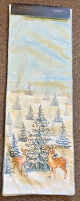 Christmas Table Runner Reindeer Beaded 16” x 90” Holiday Deer RACHEL ZOE NEW - Image 1 of 4