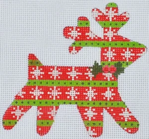 Needlepoint Handpainted Christmas Danji Snowflakes Reindeer 4x4 - Picture 1 of 1