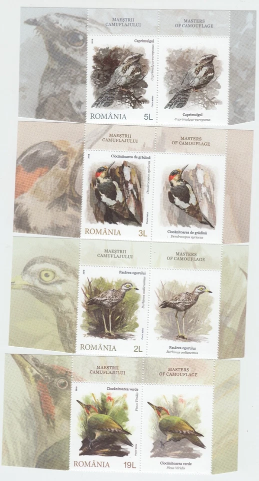 SELLOS DE RUMANIA 2018 PÁJAROS CONJUNTO ETIQUETAS MNH POST CAMUFLAJE  Foto 1 de 1
