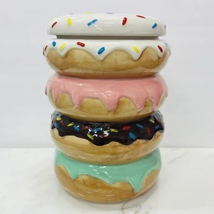 Tarro de galletas Donut apilado cerámica espolvoreado bote de cocina NUEVO 11" - Imagen 1 de 5