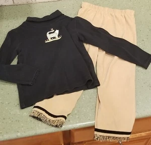 GIRLS 2PC OUTFIT SZ 4T-5 MULBERRI BUSH BLACK CAT TURTLENECK/TAN PANTS w/FRINGE - Picture 1 of 16