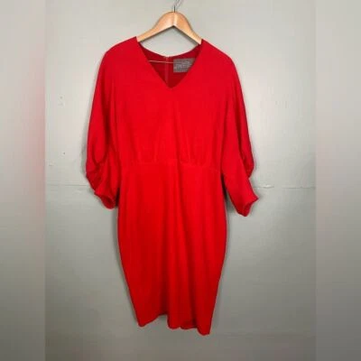 Vestido Lela Rose ajustado rojo mezcla de lana crepé midi manga larga talla 12 Foto 1 de 4