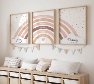 Geschwister Regenbogen Kinderzimmer Drucke personalisiert Mädchen Schlafzimmer Dekor positive Affäre - Bild 1 von 8