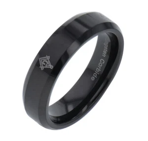 Anillo de compromiso de boda de 6 mm negro de carburo de tungsteno para mujeres masón masónico - Imagen 1 de 8
