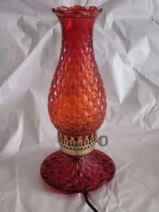 Fenton Quilted Diamond Pattern Electrified Kerosene Lamp Amberina 13" Tall - Picture 1 of 16