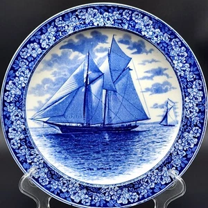 1905 Wedgewood Perla Ware Transferware Cerámica 'The Intrepid' Yate Placa de Exhibición - Imagen 1 de 8
