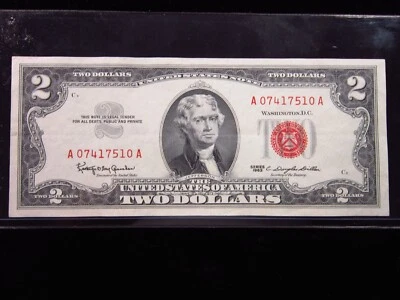 USA $2 1963 A07417510A # UNITED STATES Note RED Seal Jefferson Dollars Money - Image 1 of 3