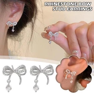 Pendientes de oreja con lazo de plata brillante con diamantes de imitación y circonitas nuevos ~ S3R2 - Imagen 1 de 18