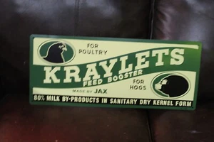 KRAYLETS FEED BOOSTER HOGS POULTRY DEALER EMBOSSED METAL SIGN GAS OIL FARM BARN - Picture 1 of 12