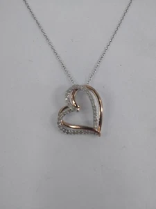 Collar colgante de corazón de diamantes de plata de ley 925 UD - Imagen 1 de 6