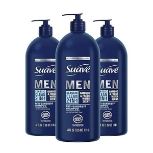 Suave 40oz 3 PACK Men 2-in-1 Anti-Dandruff Shampoo & Conditioner Bamboo Scent - Picture 1 of 8