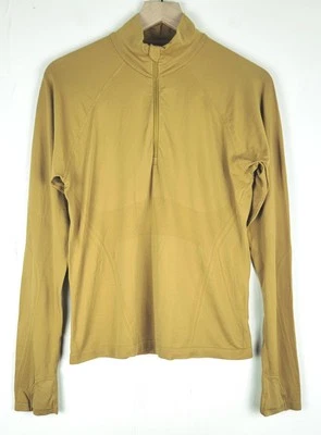 Meio zíper feminino Athleta Momentum sem costura amarelo dourado tamanho G em excelente estado usado - Imagem 1 de 4