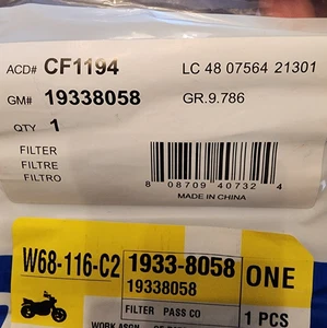 Genuine GM Cabin Air Filter-Particulate ACDelco Professional CF1194 19338058 OEM - Picture 1 of 4