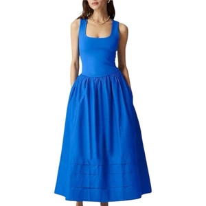 J Crew Scoop Drop Waist Mixy Dress Electric Blue Womens Size S Sleeveless - Picture 1 of 11