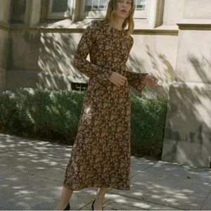 Doen Amande Floral Cotton Voile Maxi Dress Fern Grove Floral Large Long Sleeve - Picture 1 of 9