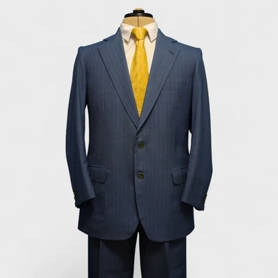 Brioni 2 Pc Suit 42R Blue Pinstripe Wool PALATINO Single Vent Pleated 2 Button - Image 1 of 4