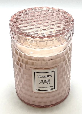 Vela tarro de vidrio rosa Anthropologie Voluspa Rose Otto 18 oz 100 horas nueva en caja Foto 1 de 4
